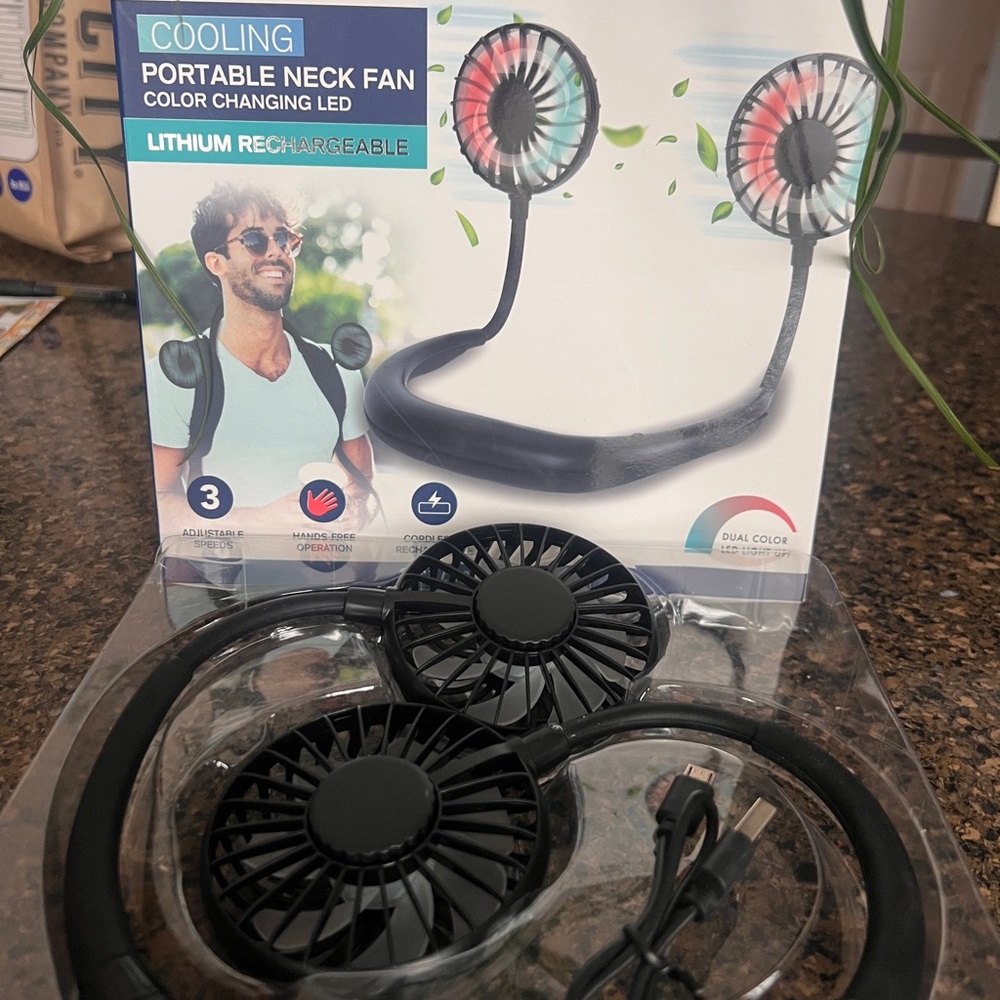 Brookstone Dual Neck/Table Fan with Color-Changing LED - Picture 2 of 8